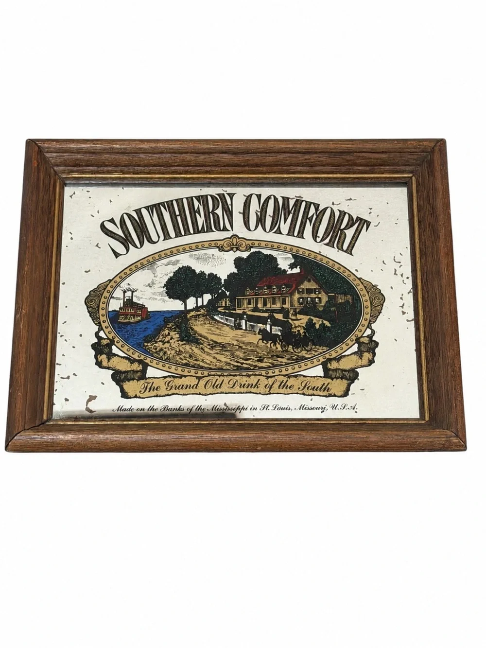 Southern Comfort Frame Advertising Mirror St. Louis Mississippi River Rustic Bar